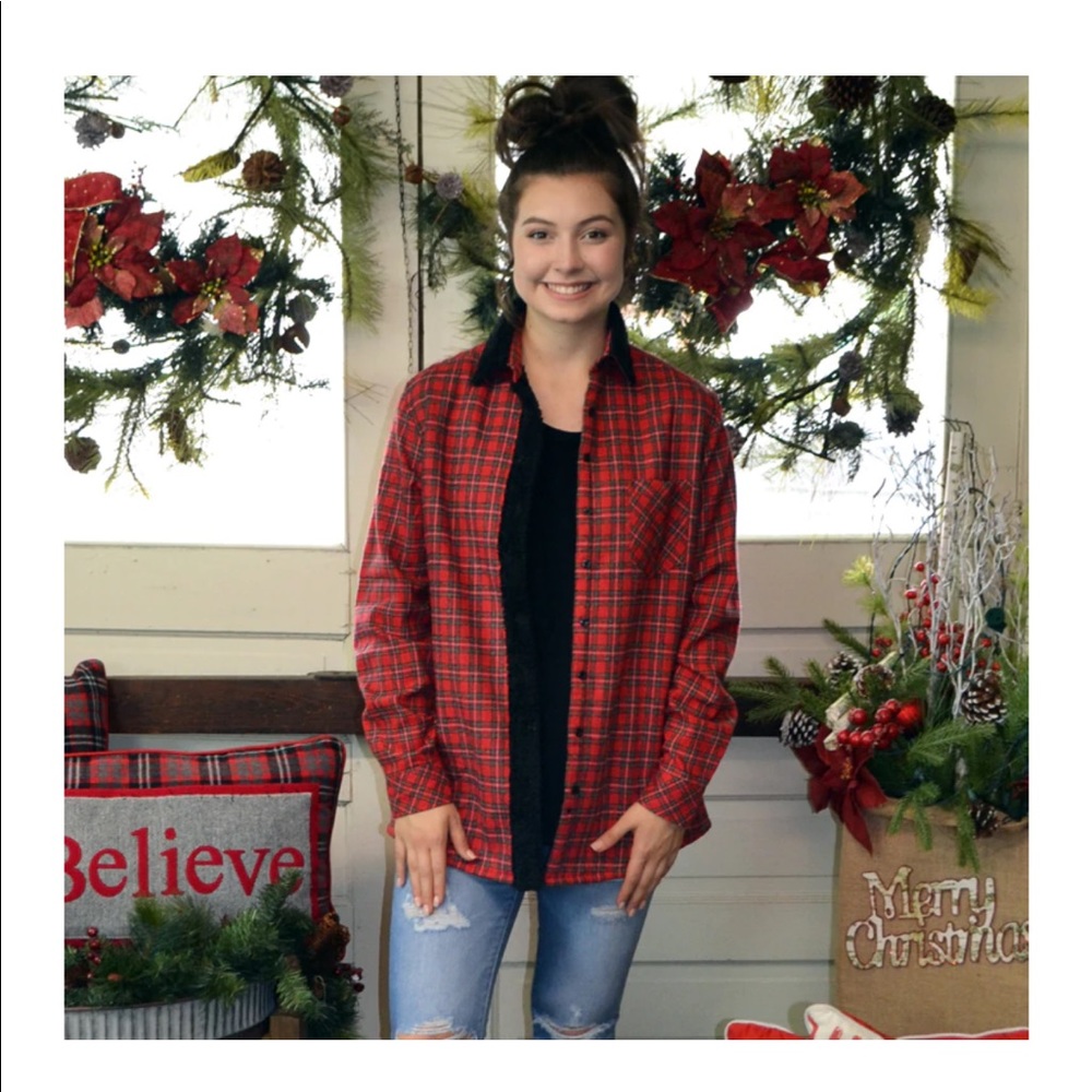 Sherpa Lined Flannel Long Sleeve Top